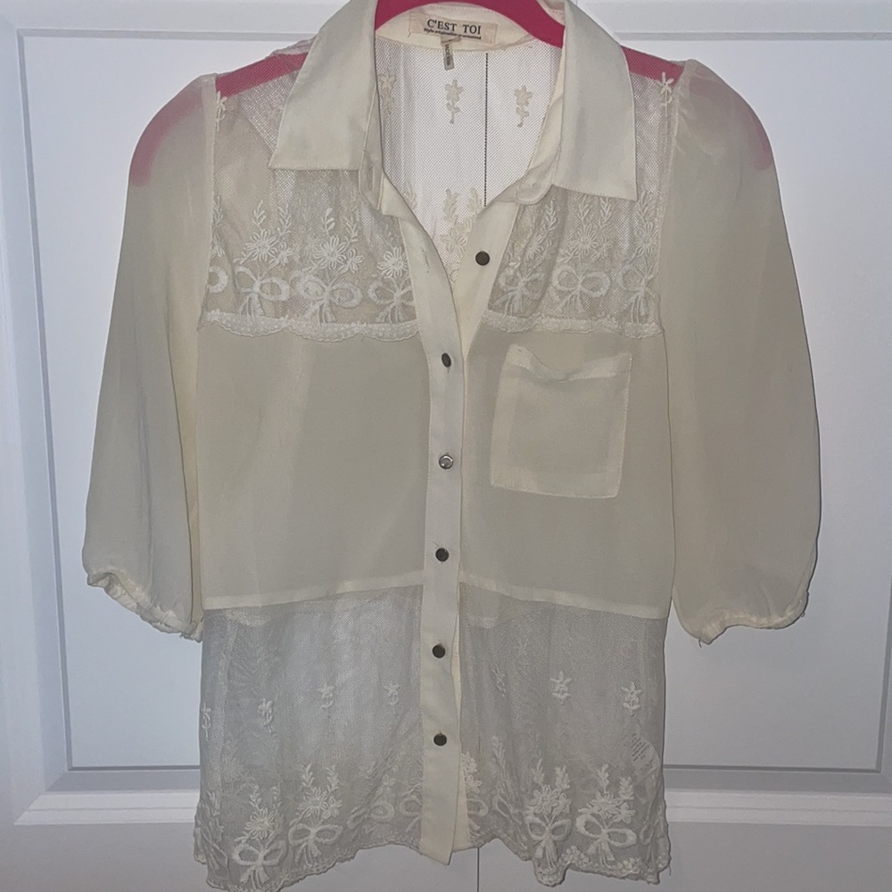 Small Cream Lace Sheer Top